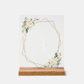 Cream White Flowers, Boho, Baptism Table Numbers アクリルサイン (正面)