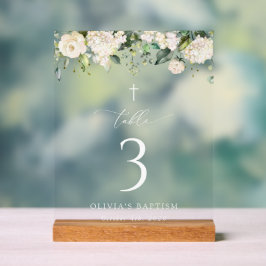 Cream White Flowers, Boho, Baptism Table Numbers アクリルサイン