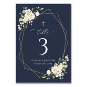 Cream White Flowers, Boho, Baptism Table Numbers テーブルナンバー (正面)