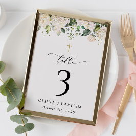 Cream White Flowers, Boho, Baptism Table Numbers テーブルナンバー