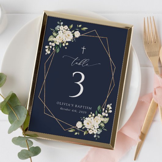 Cream White Flowers, Boho, Baptism Table Numbers テーブルナンバー