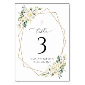 Cream White Flowers, Boho, Baptism Table Numbers テーブルナンバー (正面)
