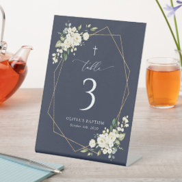 Cream White Flowers, Boho, Baptism Table Numbers 台座サイン