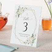 Cream White Flowers, Boho, Baptism Table Numbers 台座サイン (インサイチュ)