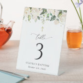 Cream White Flowers, Boho, Baptism Table Numbers 台座サイン (インサイチュ)