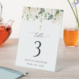 Cream White Flowers, Boho, Baptism Table Numbers 台座サイン