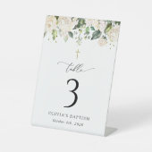 Cream White Flowers, Boho, Baptism Table Numbers 台座サイン (正面)