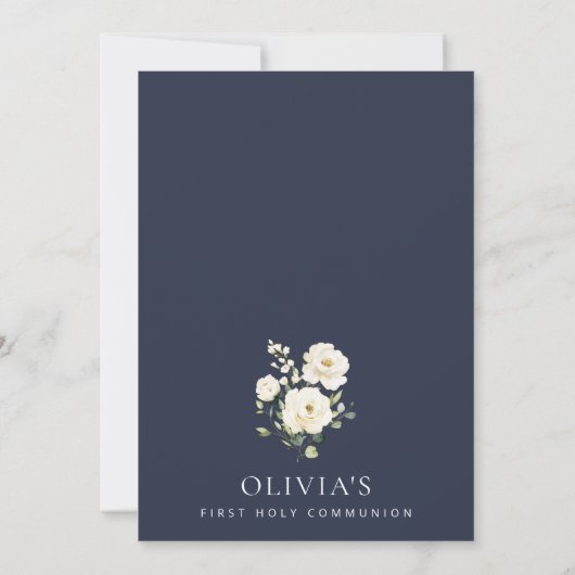 Cream White Flowers, Boho, First Holy Communion 招待状 (裏面)