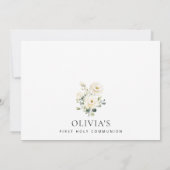 Cream White Flowers, Boho, First Holy Communion 招待状 (裏面)