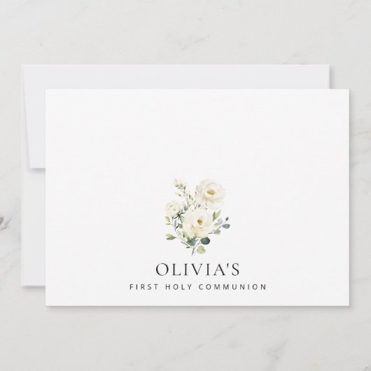 Cream White Flowers, Boho, First Holy Communion 招待状 (裏面)