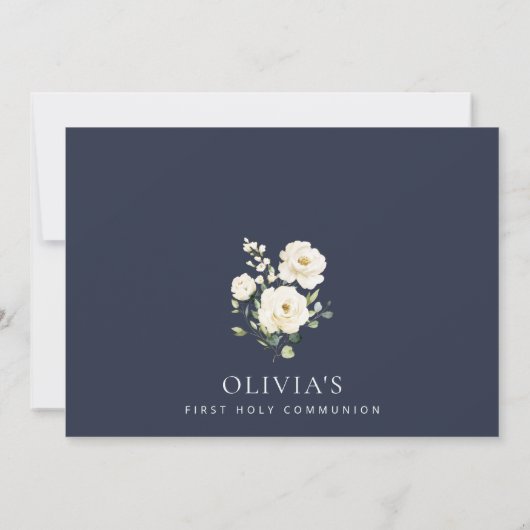 Cream White Flowers, Boho, First Holy Communion 招待状 (裏面)