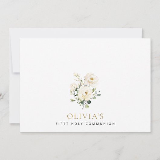 Cream White Flowers, Boho, First Holy Communion 招待状 (裏面)