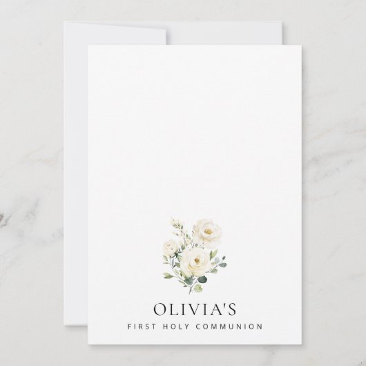 Cream White Flowers, Boho, First Holy Communion 招待状 (裏面)