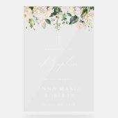 Cream White Flowers, Boho, Floral Baptism Welcome アクリルサイン (正面)