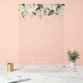 Cream White Flowers, Boho, Floral Baptism Welcome アクリルサイン (ウェディング)