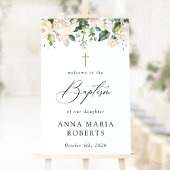 Cream White Flowers, Boho, Floral Baptism Welcome ポスター