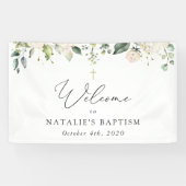 Cream White Flowers, Boho, Floral Baptism Welcome 横断幕 (横)