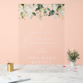 Cream White Flowers, First Holy Communion Welcome アクリルサイン (ウェディング)