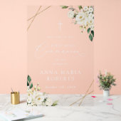 Cream White Flowers, First Holy Communion Welcome アクリルサイン (ウェディング)