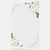Cream White Flowers, First Holy Communion Welcome アクリルサイン (傾斜)