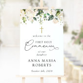 Cream White Flowers, First Holy Communion Welcome ポスター