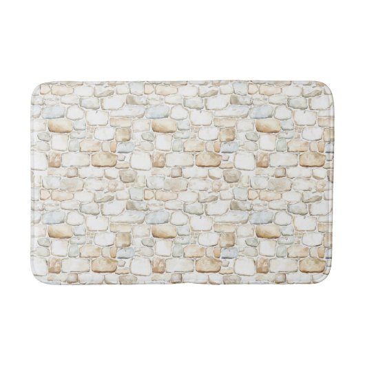 Cream White Grey Faux Stones   バスマット (正面)