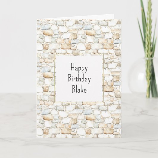 Cream White Grey Faux Stones Birthday カード (正面)