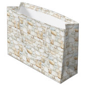 Cream White Grey Faux Stones Birthday ラージペーパーバッグ (裏面アングル)