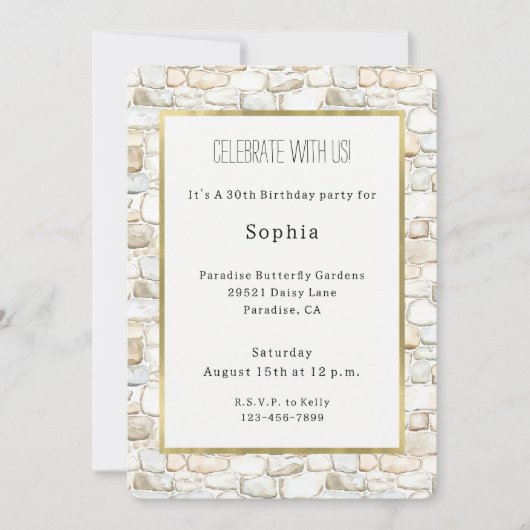 Cream White Grey Faux Stones Birthday 招待状 (正面)