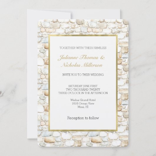 Cream White Grey Faux Stones Wedding   招待状 (正面)