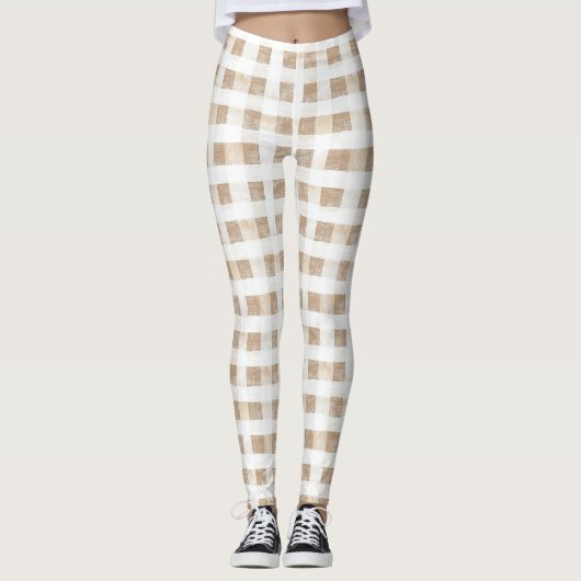 Cream White Plaid Stripes  レギンス (正面)