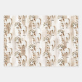 Cream White Plaid Stripes Floral Horse Birthday ラッピングペーパーシート (正面2)