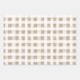 Cream White Plaid Stripes Floral Horse Birthday ラッピングペーパーシート