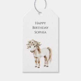 Cream White Plaid Stripes Horse Birthday ギフトタグ