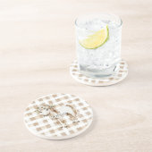 Cream White Plaid Stripes Horse Birthday コースター (側面)