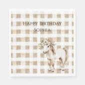 Cream White Plaid Stripes Horse Birthday スタンダードランチョンナプキン (正面)