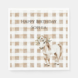 Cream White Plaid Stripes Horse Birthday スタンダードランチョンナプキン