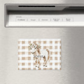 Cream White Plaid Stripes Horse Birthday マグネット (インサイチュ (食洗機))