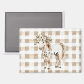 Cream White Plaid Stripes Horse Birthday マグネット (正面/裏面)
