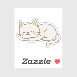 Cream White Sleeping Cat Sticker – Minimalist Cute シール