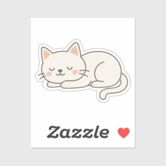 Cream White Sleeping Cat Sticker – Minimalist Cute シール