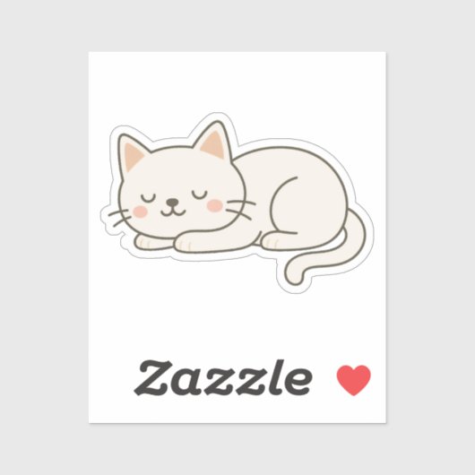 Cream White Sleeping Cat Sticker – Minimalist Cute シール (シート)