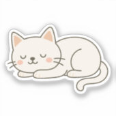 Cream White Sleeping Cat Sticker – Minimalist Cute シール (正面)