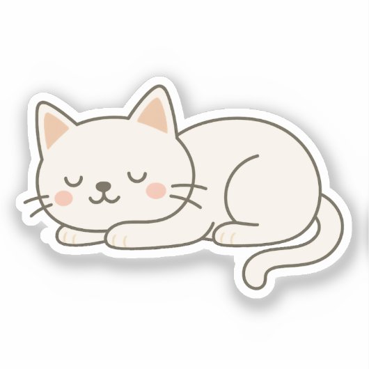 Cream White Sleeping Cat Sticker – Minimalist Cute シール (正面)
