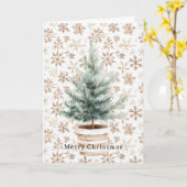 Cream White Snowflakes Christmas Tree  カード (黄色い花)