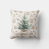 Cream White Snowflakes Christmas Tree  クッション (正面)