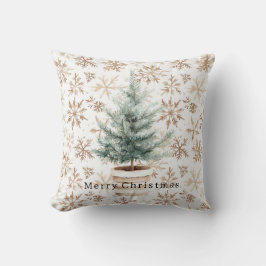 Cream White Snowflakes Christmas Tree  クッション