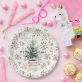 Cream White Snowflakes Christmas Tree  ペーパープレート (パーティー)