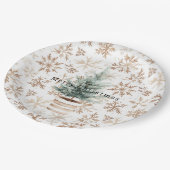 Cream White Snowflakes Christmas Tree  ペーパープレート (アングル)