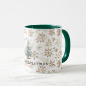 Cream White Snowflakes Christmas Tree マグカップ (正面右)